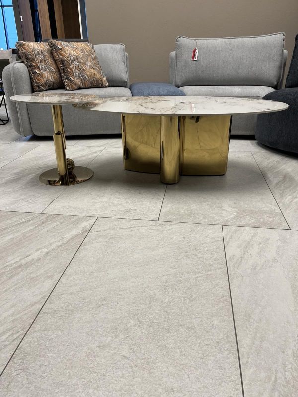 Журн. столик TT142 (130x70x45 D50x50) Золотая нержав.сталь + керамогранит Sogni