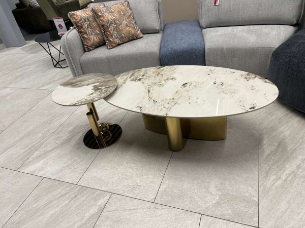 Журн. столик TT142 (130x70x45 D50x50) Золотая нержав.сталь + керамогранит Sogni - фото 2