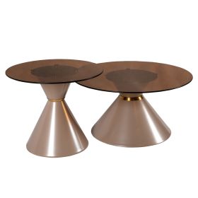 Журнальные столики CT-6049 80*80*51 см, 60*60*42 см Коричневое стекло Hestia