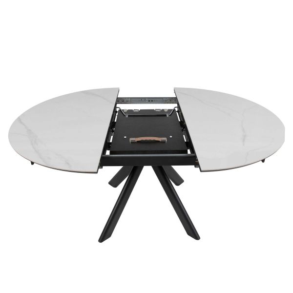 Стол ASTRA 120(160)*120*75 Снежный камень+черный песок, глянцевый покр.(CN003) к-кт(1-2) - фото 5