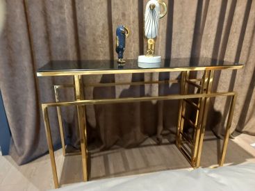 Консольный стол CT109 (120x40x80) Золотая нержав.сталь, черное стекло Sogni