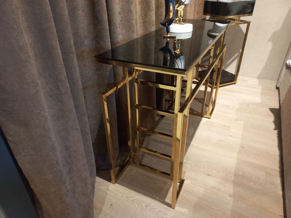 Консольный стол CT109 (120x40x80) Золотая нержав.сталь, черное стекло Sogni