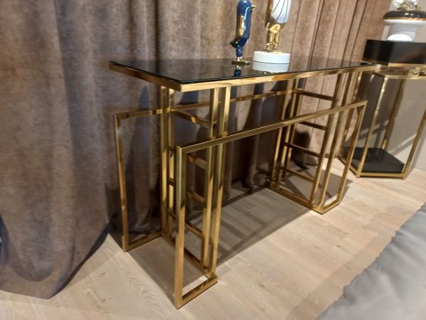 Консольный стол CT109 (120x40x80) Золотая нержав.сталь, черное стекло Sogni - фото 3