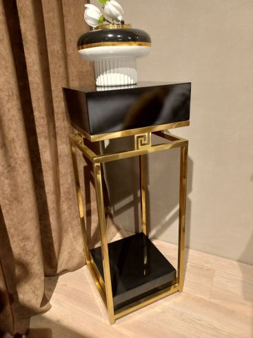 Подставка для цветов FS041 (35x35x70,80,90) Золотая нержав. сталь, черное дерево Sogni