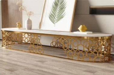 Тумба під телевізор золота нержавіюча сталь, мармур Sogni