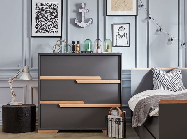 Snap Комод на три ящика білий/сірий PINIO