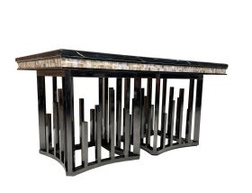 Обеденный стол DT018 Чорный титан нержав.сталь, мрамор (150/90/75)