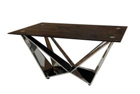 Обідній стіл DT036 Срібна нержав.сталь, чорне скло (150/90/75)