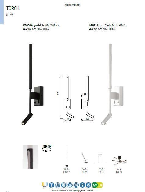 Светильник настенный TORCH белый LED с ридером 3W, 6W - фото 6