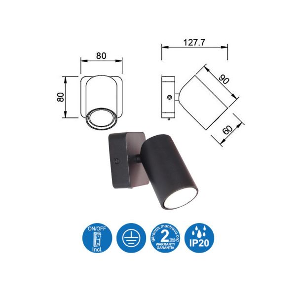 SAL черный настенный светильник 1L GU10 - фото 2