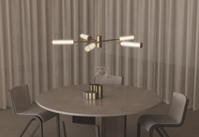 ISON подвесная лампа. 5x6W 2700K Состаренное золото металл/абажур стекло в полоску AROMAS