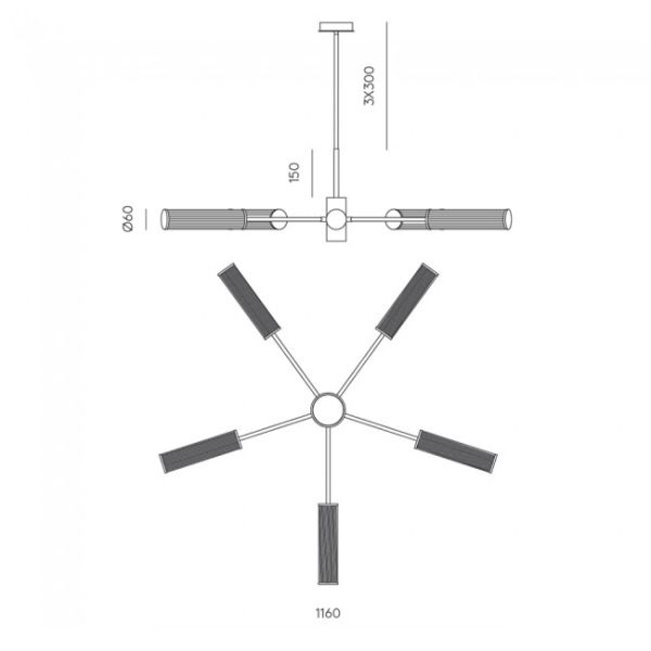 ISON подвесная лампа. 5x6W 2700K Состаренное золото металл/абажур стекло в полоску AROMAS - фото 3