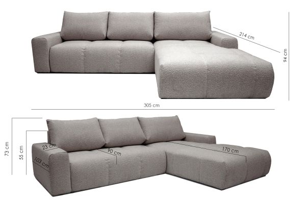 VOLTURNO Диван кутовий Taupe boucle 4-місний з лівим шезлонгом (13452) - фото 7