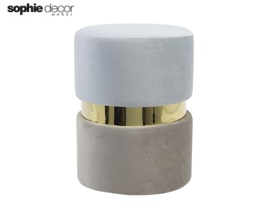 Пуф JAMEE диам 35х46 см вельвет светло серый золото светло голубой