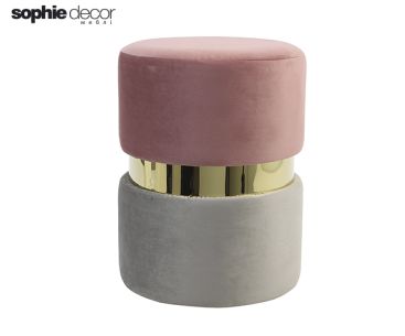 Пуф JAMEE диам 35х46 см вельвет светло серый золото розовый