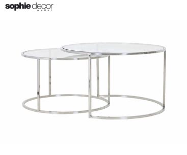 Комплект 2 столиков DUARTE S 2 диам 65x39 диам 75x44 см никель стекло