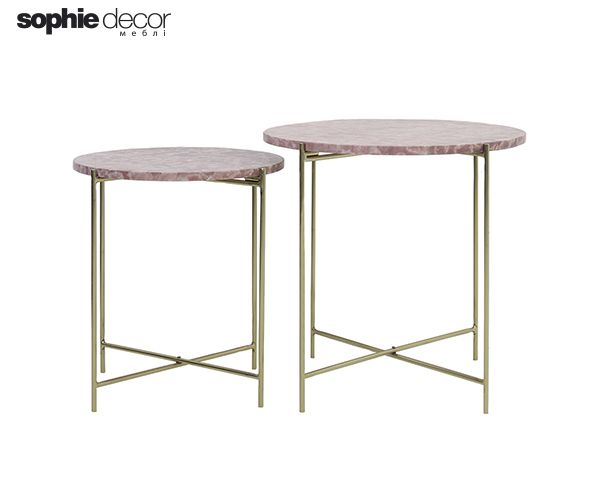Столик DELON S/2 диам.45x40+диам.50x50 см, мрамор, розовый+золото