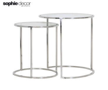 Комплект с 2 столиков DUARTE диам 40x45 диам 50x52 см никель стекло