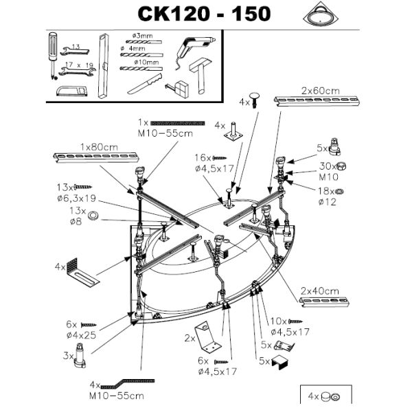 Каркасная система для ванны CK 120-150