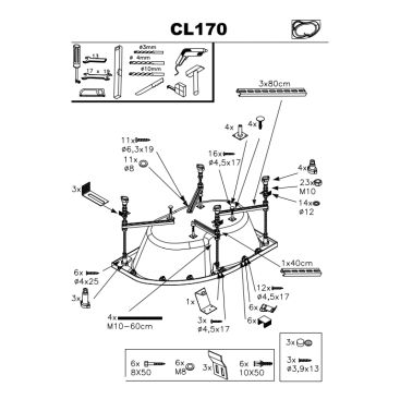 Каркасная система для ванны CL170