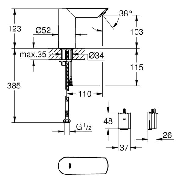 Кран для раковины бесконтактный Grohe BauCosmopolitan E 36452000 - фото 2