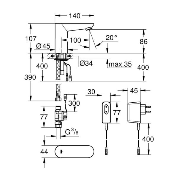 Кран для раковины бесконтактный Grohe Euroeco Cosmopolitan E 36269000 - фото 2