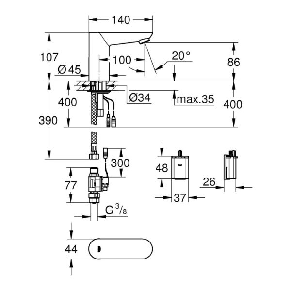 Кран для раковины бесконтактный Grohe Euroeco Cosmopolitan E 36271000 - фото 2