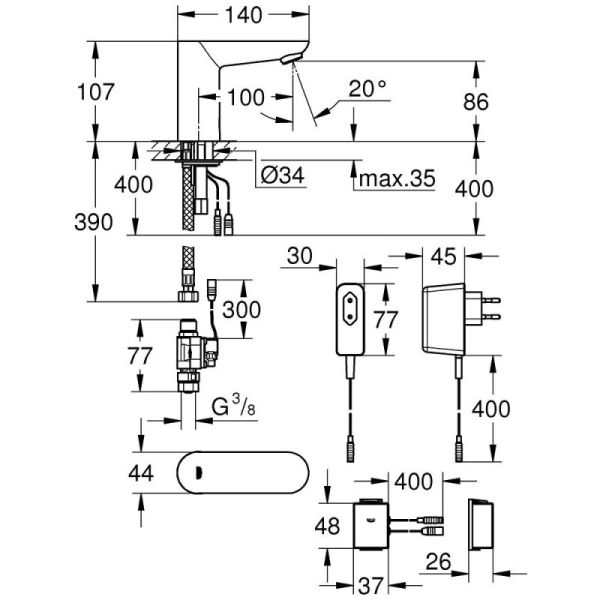 Кран для раковины бесконтактный Grohe Euroeco Cosmopolitan E 36409000 - фото 2