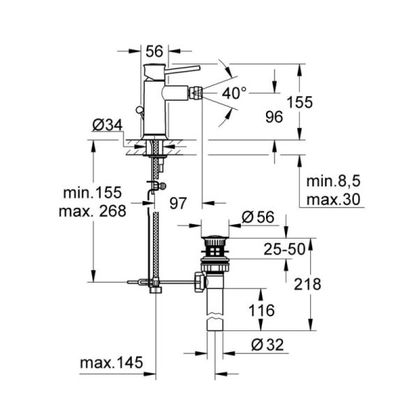 Смеситель для биде Grohe BauClassic 32864000 с донным клапаном - фото 2