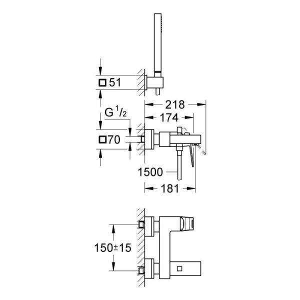 Смеситель для ванны Grohe Eurocube 23141000 - фото 2