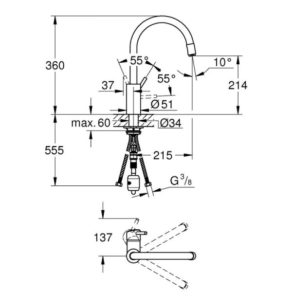 Смеситель для кухни с выдвижным изливом Grohe Concetto 32663DC3 - фото 2