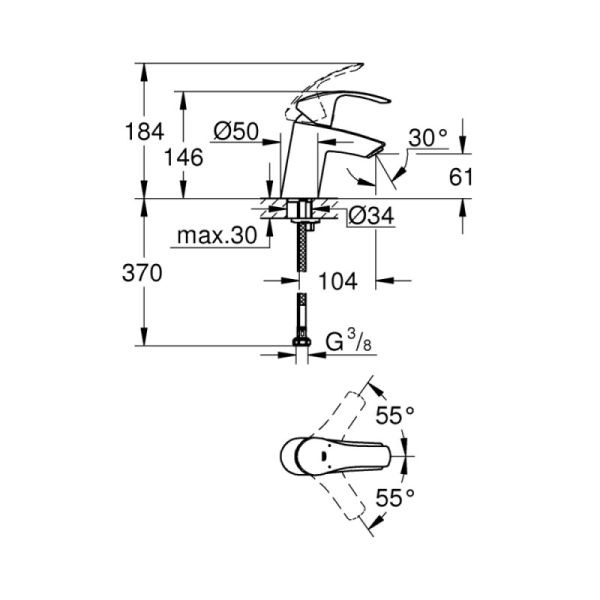 Смеситель для раковины Grohe Eurosmart 32467002 - фото 2